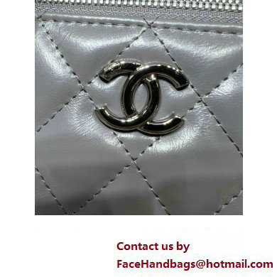 chanel Shiny Crumpled Calfskin, Strass  &  Ruthenium-Finish Metal Clutch with Chain AP3593 gray 2023